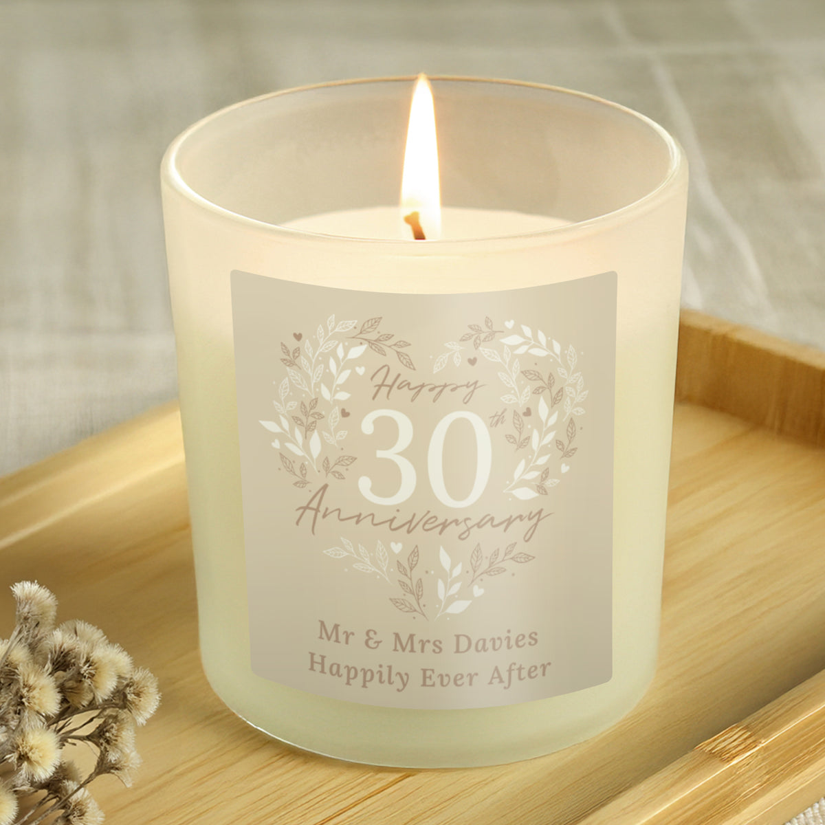Personalised 30th Anniversary Vanilla Candle Jar | Pearl Anniversary Keepsake - Artfully Curated Creations and identify whats in the image