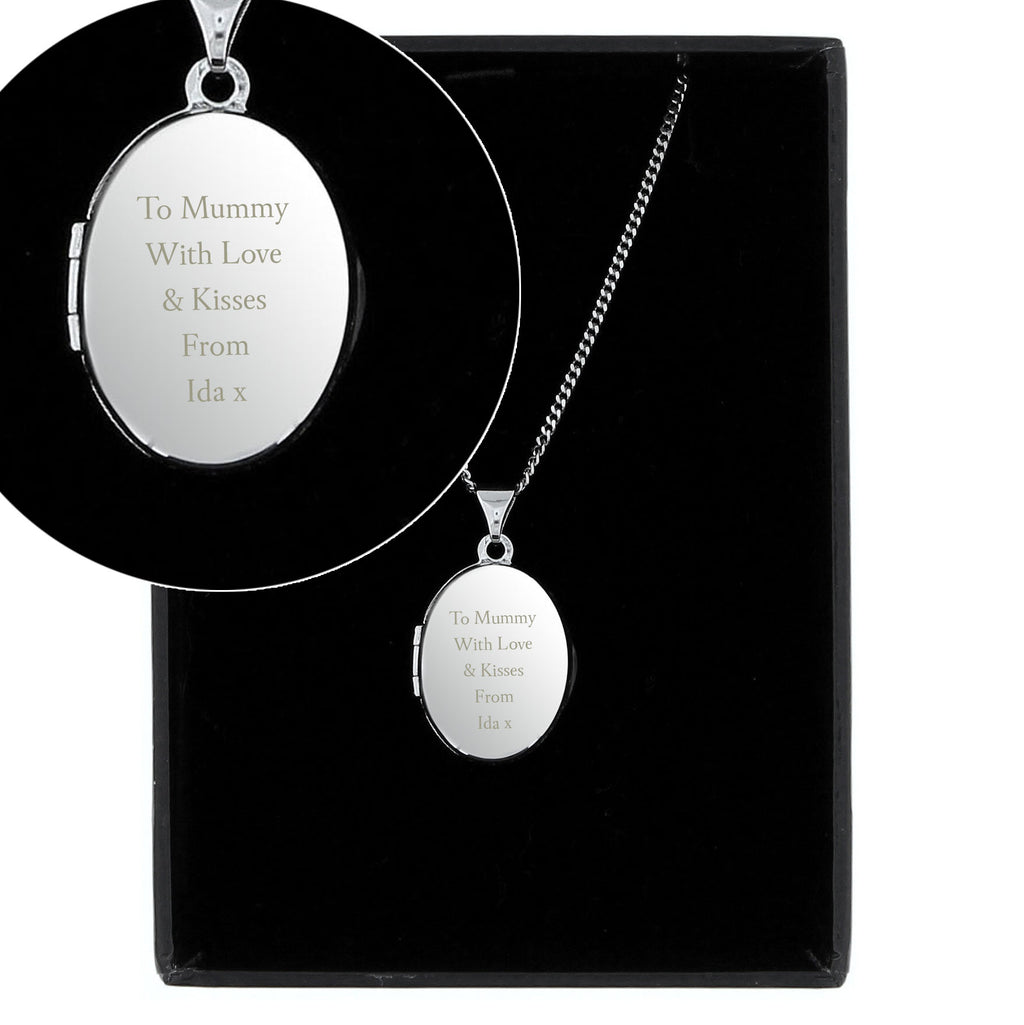 Personalised Sterling Silver Oval Locket | Engraved 5‑Line Message & Photo Keepsake Gift Box