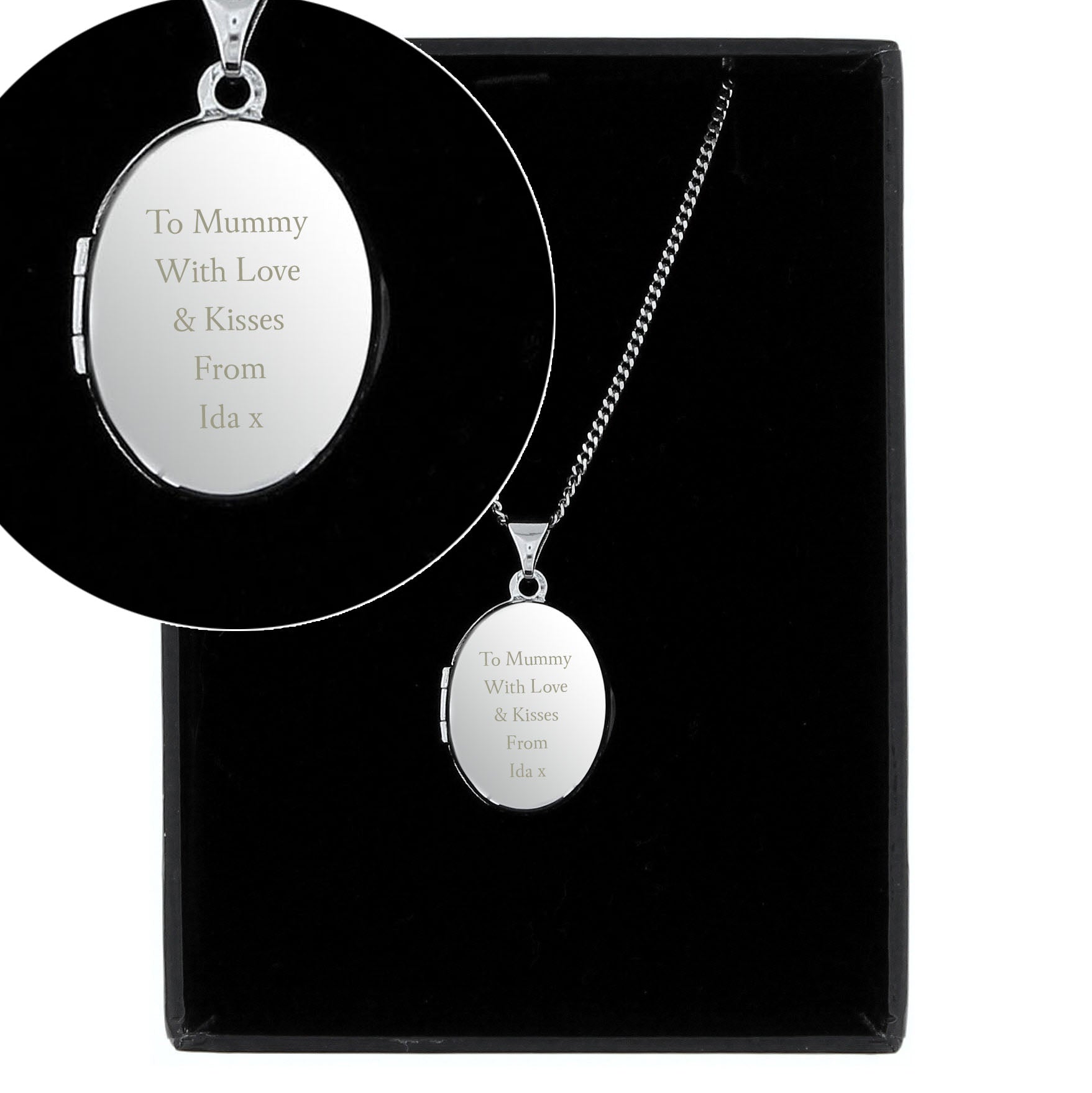 Personalised Sterling Silver Oval Locket | Engraved 5‑Line Message & Photo Keepsake Gift Box