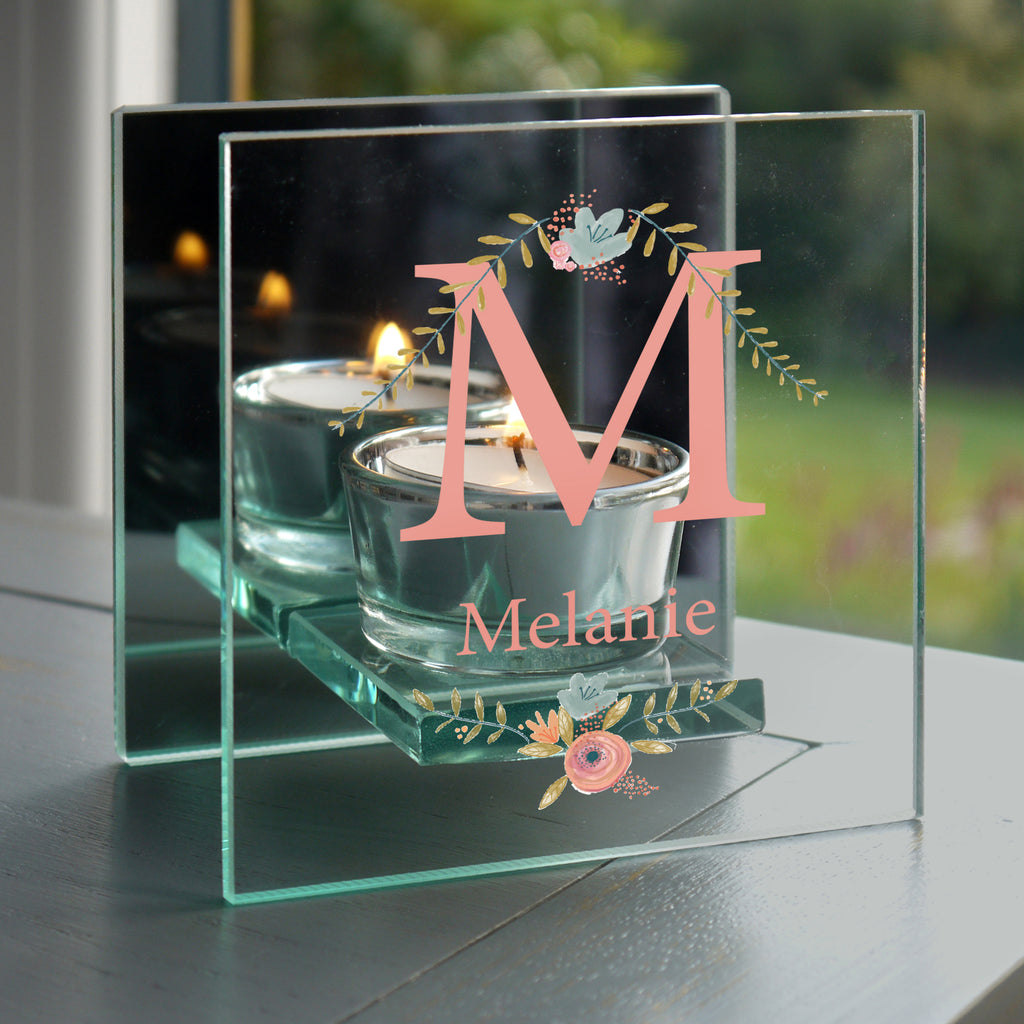 Personalised ‘Floral Bouquet’ Reflective Glass Tea Light Holder | A Stylish Gift for Her