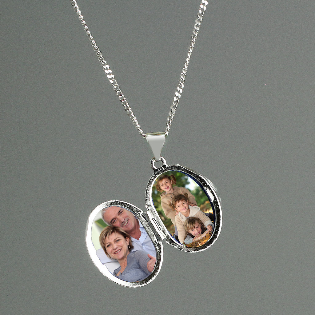 Personalised Sterling Silver Oval Locket | Engraved 5‑Line Message & Photo Keepsake Gift Box