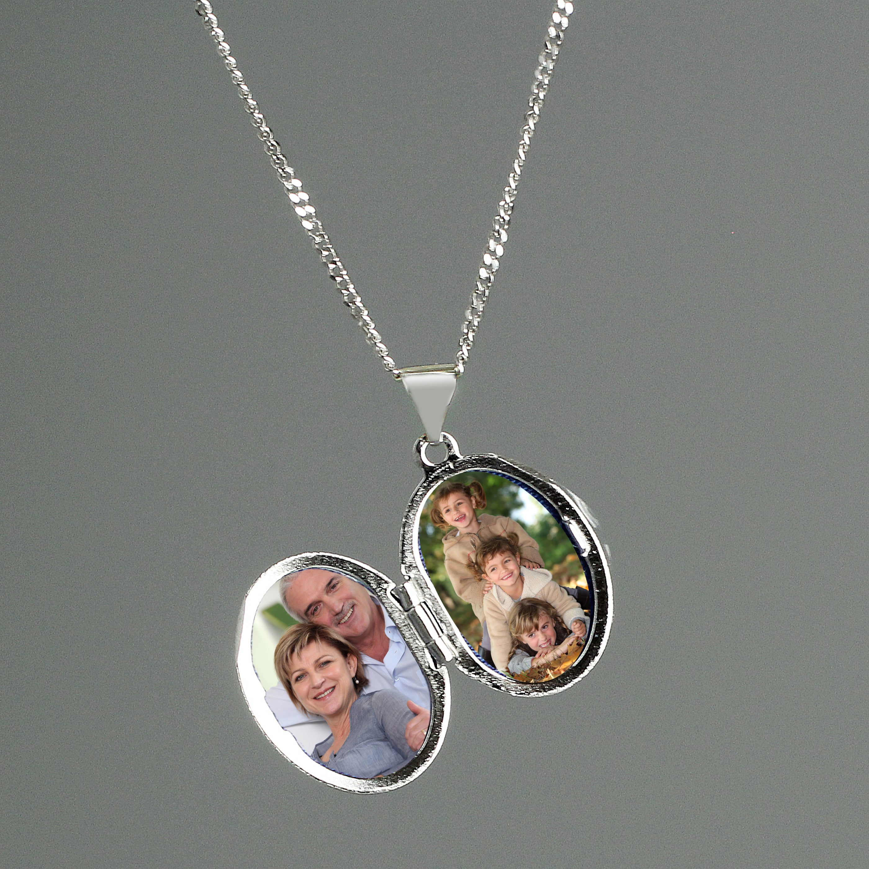 Personalised Sterling Silver Oval Locket | Engraved 5‑Line Message & Photo Keepsake Gift Box