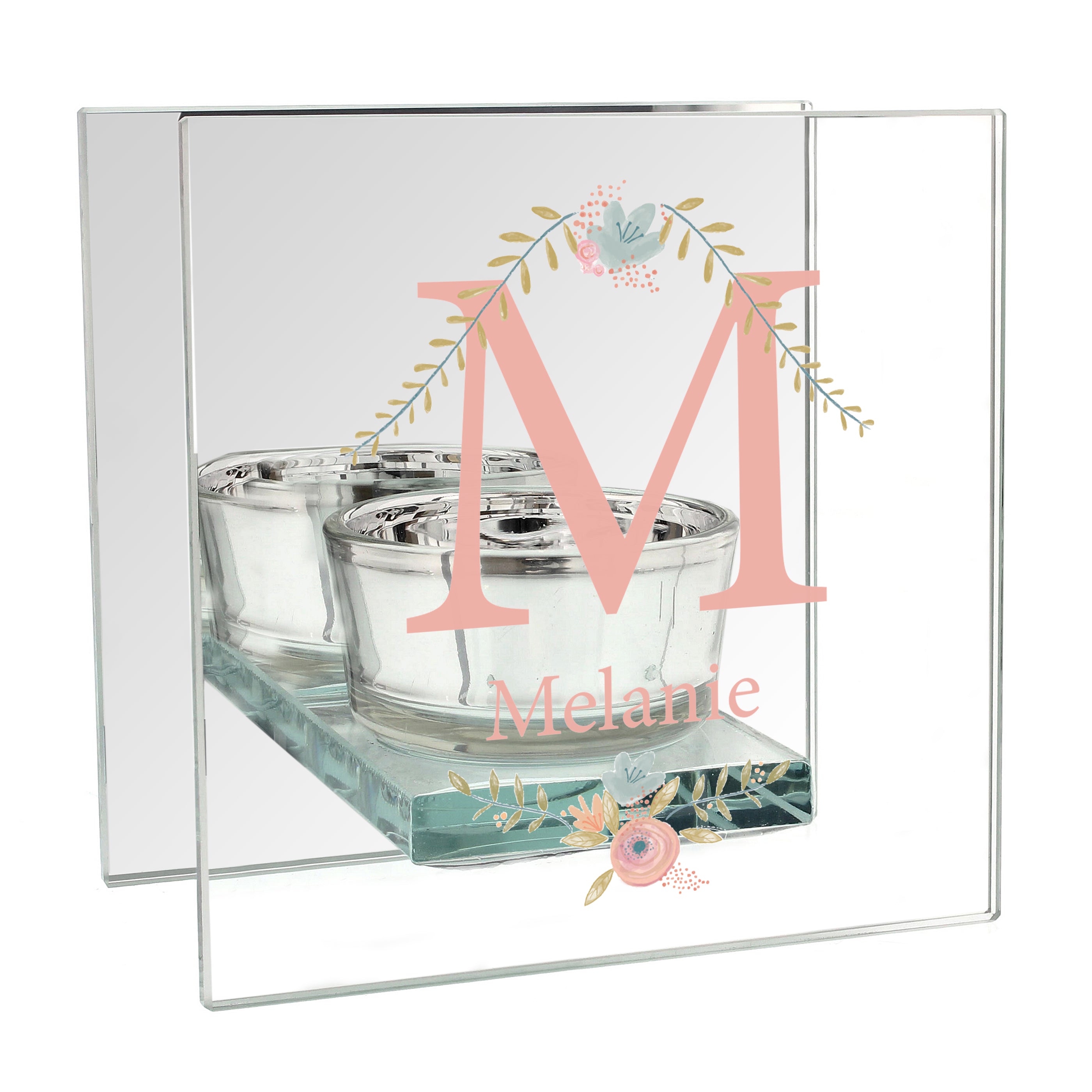 Personalised ‘Floral Bouquet’ Reflective Glass Tea Light Holder | A Stylish Gift for Her