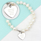 Personalised White Freshwater Pearl Bracelet | Engraved Message Gift Box