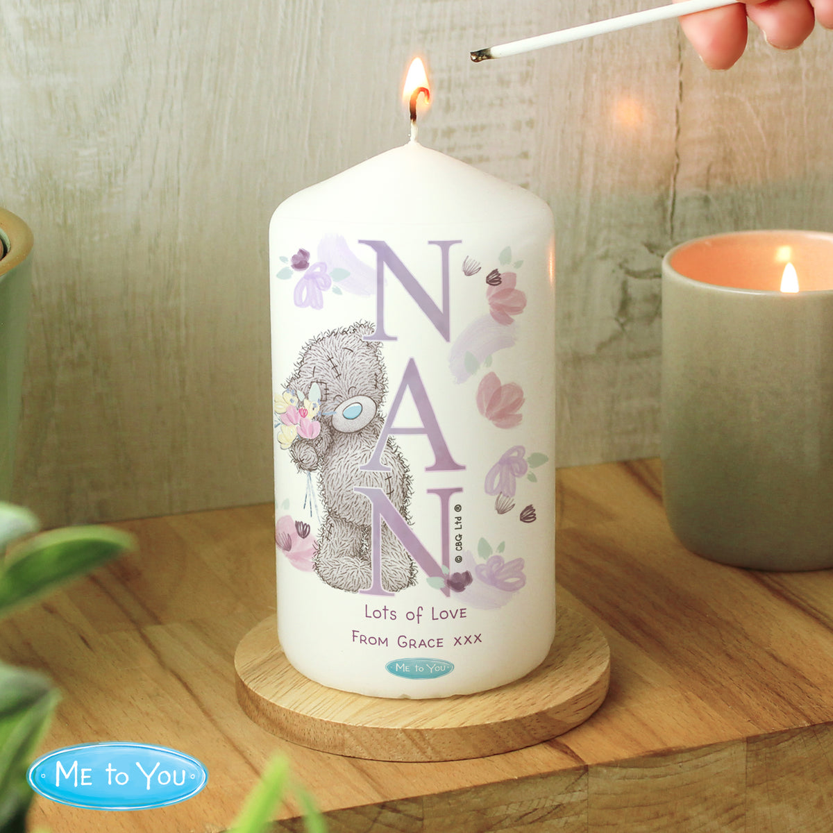 Me to You ‘NAN’ Personalised Pillar Candle |  A Heartfelt Gift For Nan - Artfully Curated Creations and identify whats in the image
