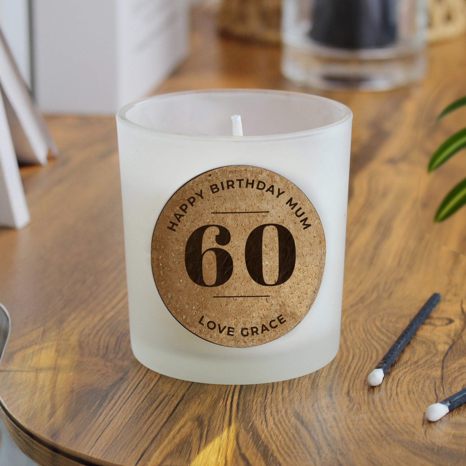 Personalised Vanilla Birthday Cork Label Candle Jar | Custom Age & Message Gift - Artfully Curated Creations and identify whats in the image