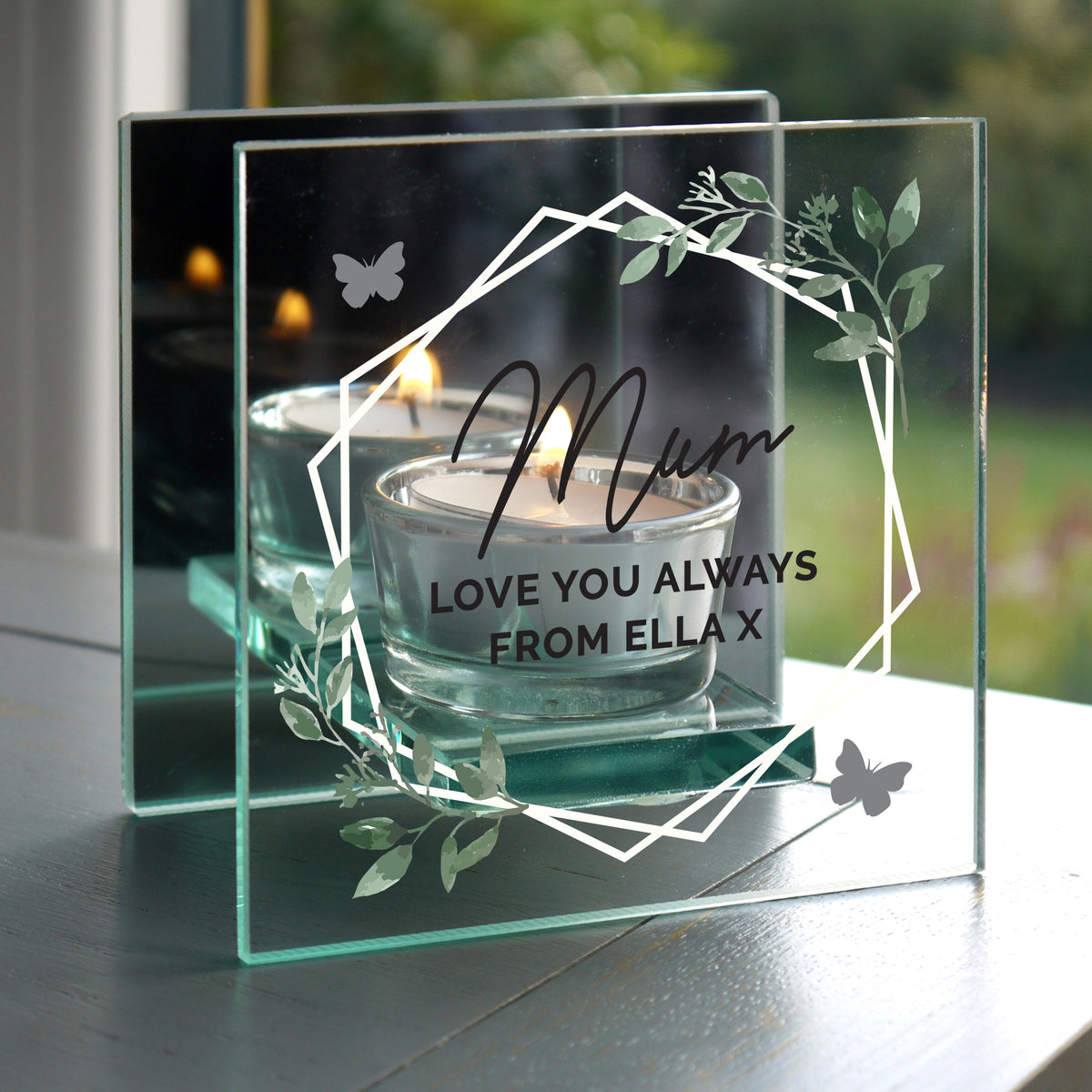 Personalised Mirrored Glass Tea Light Holder | A Modern & Thoughtful Gift - Artfully Curated Creations and identify whats in the image