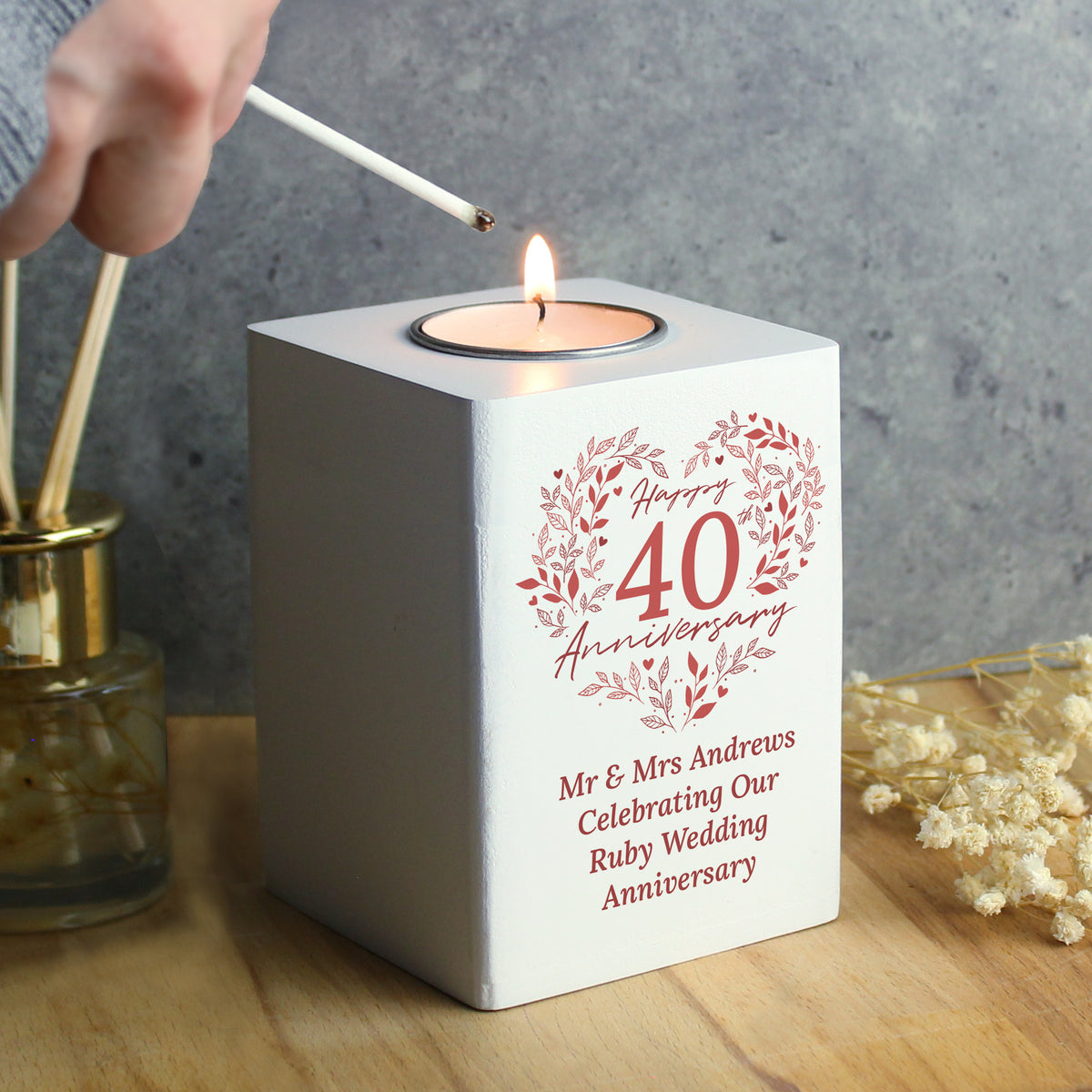Personalised 40th Anniversary Tealight Holder | Ruby Anniversary Keepsake - Artfully Curated Creations and identify whats in the image