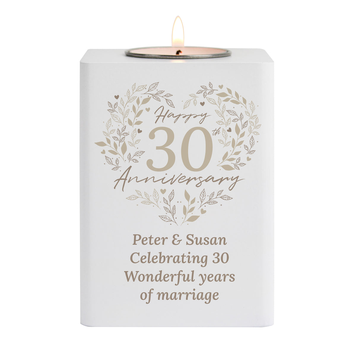 Personalised 30th Anniversary Tealight Holder | Pearl Anniversary Keepsake - Artfully Curated Creations and identify whats in the image
