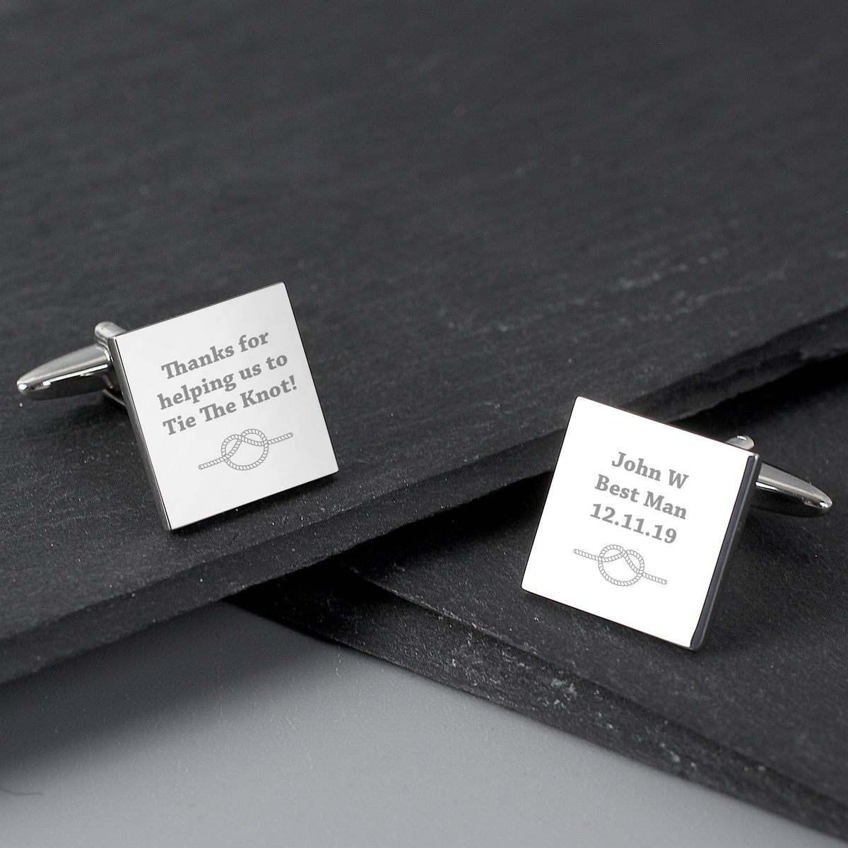 Personalised ‘Tie the Knot’ Cufflinks | Engraved Wedding Gift Box - Artfully Curated Creations and identify whats in the image