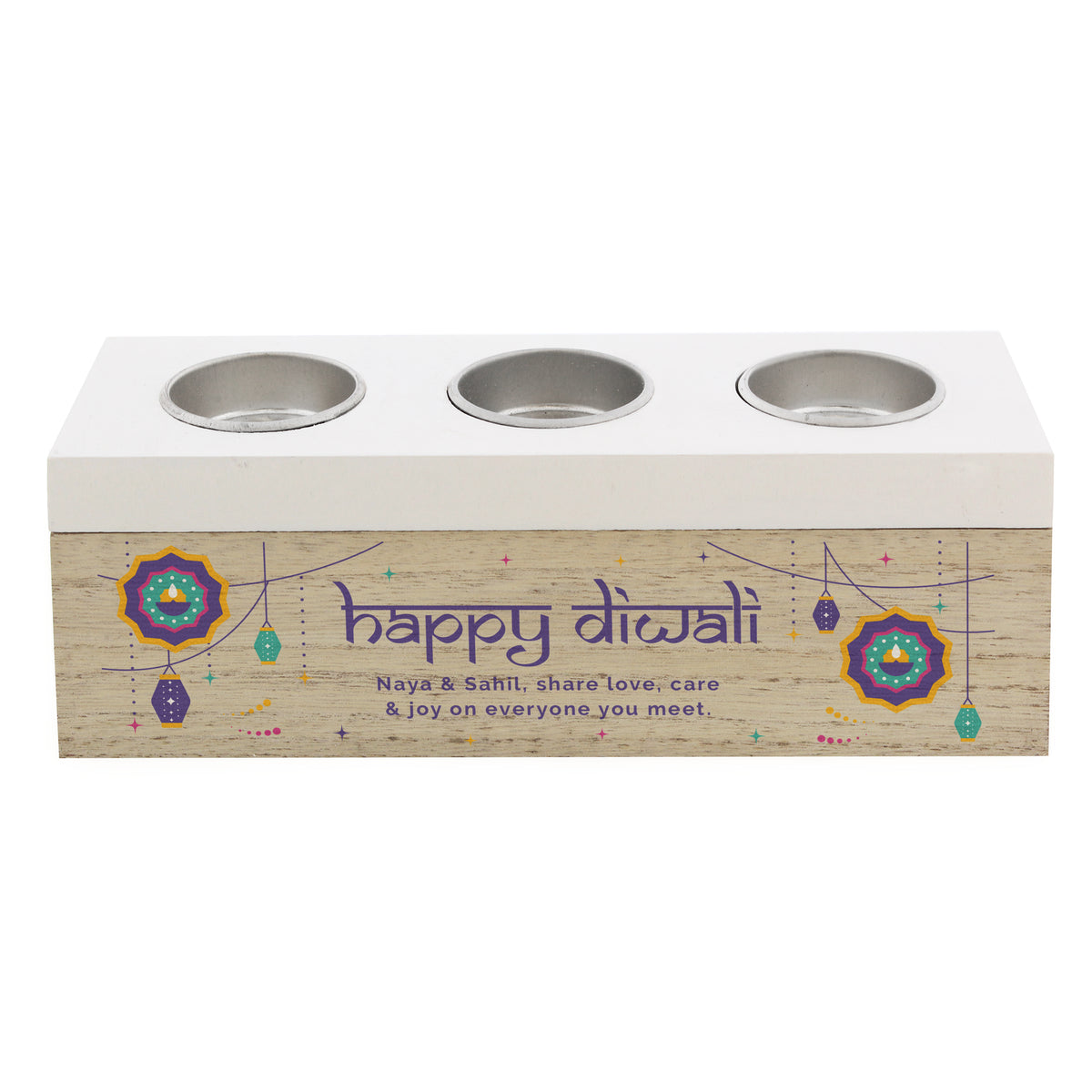 Personalised Triple Tealight Holder – Diwali Gift - Artfully Curated Creations and identify whats in the image