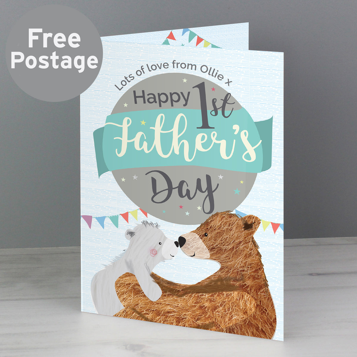 Personalised Daddy Bear 1st Father’s Day Card | A Sweet Keepsake for His First Big Day - Artfully Curated Creations and identify whats in the image