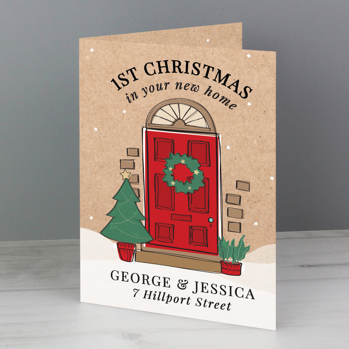 Personalised 1st Christmas in Your New Home Card | A Beautiful Way to Celebrate a Special Milestone - Artfully Curated Creations and identify whats in the image
