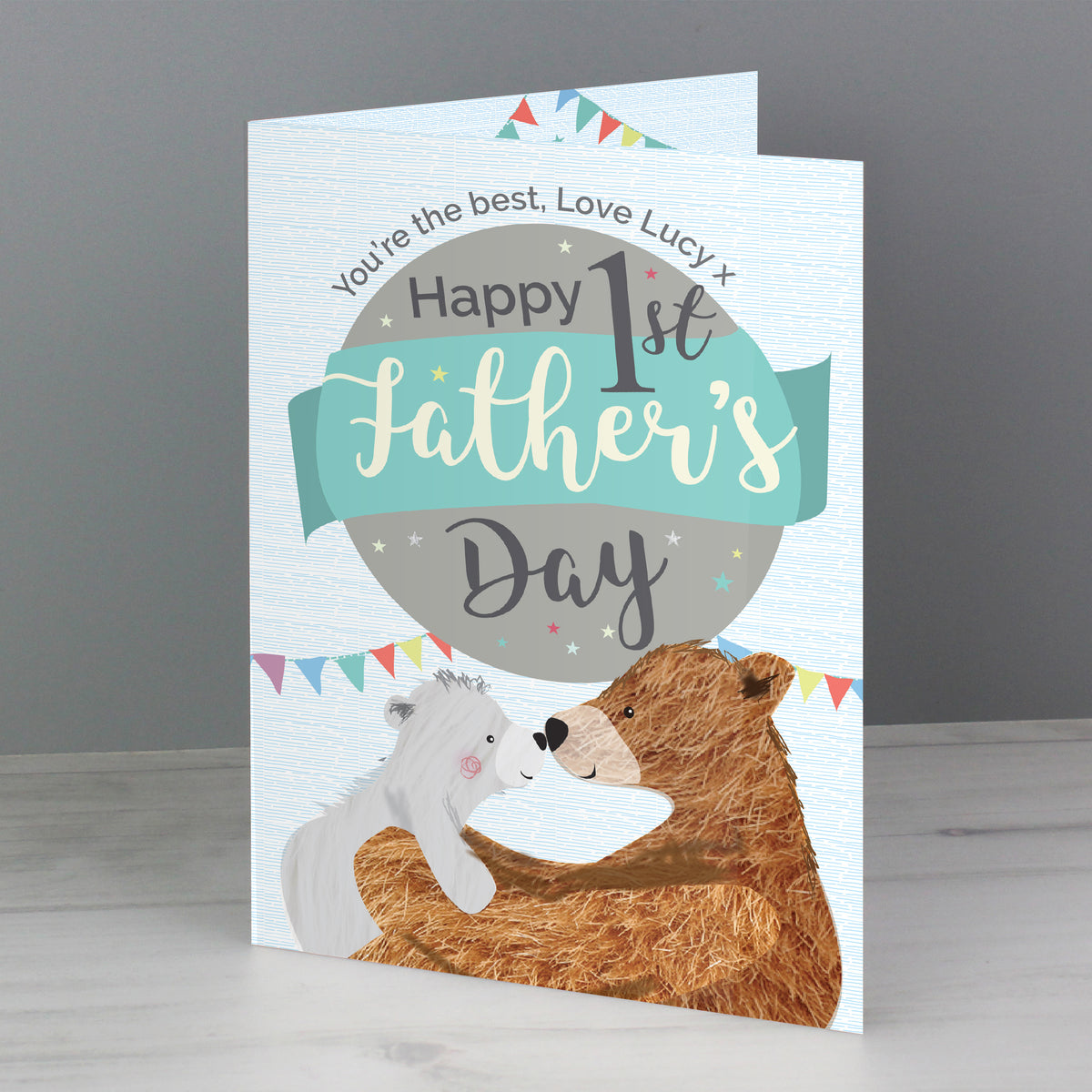 Personalised Daddy Bear 1st Father’s Day Card | A Sweet Keepsake for His First Big Day - Artfully Curated Creations and identify whats in the image