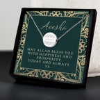 Personalised Eid Silver Disc Necklace | Engraved Pendant & Sentiment Card Gift Box
