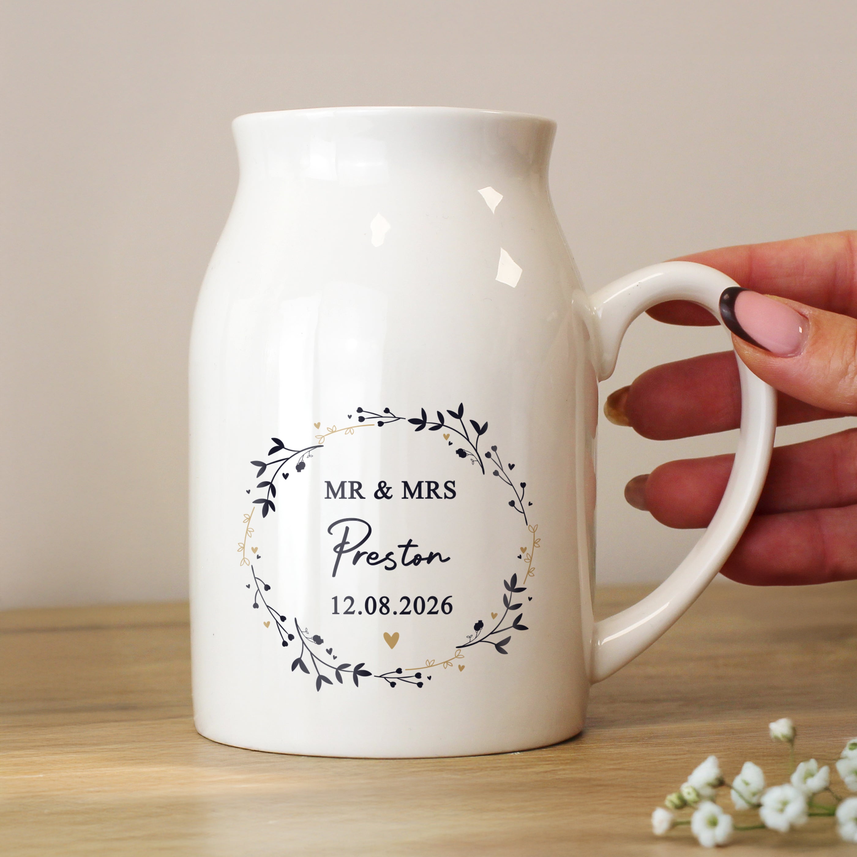 Personalised Floral Wreath Jug Vase | A Stylish Decorative Keepsake for Any Home