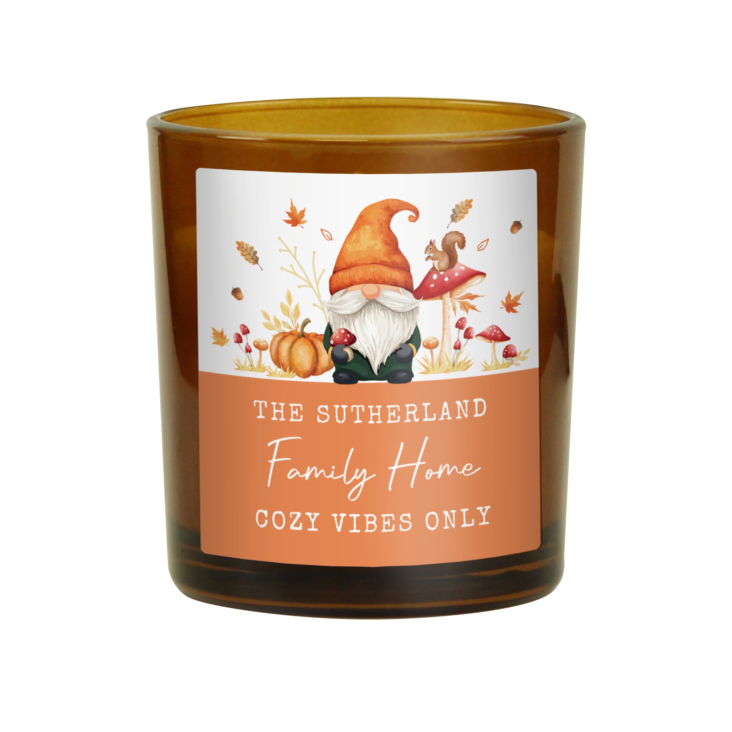 Personalised Amber Glass Vanilla Candle Jar | Custom Autumn & Halloween Gift