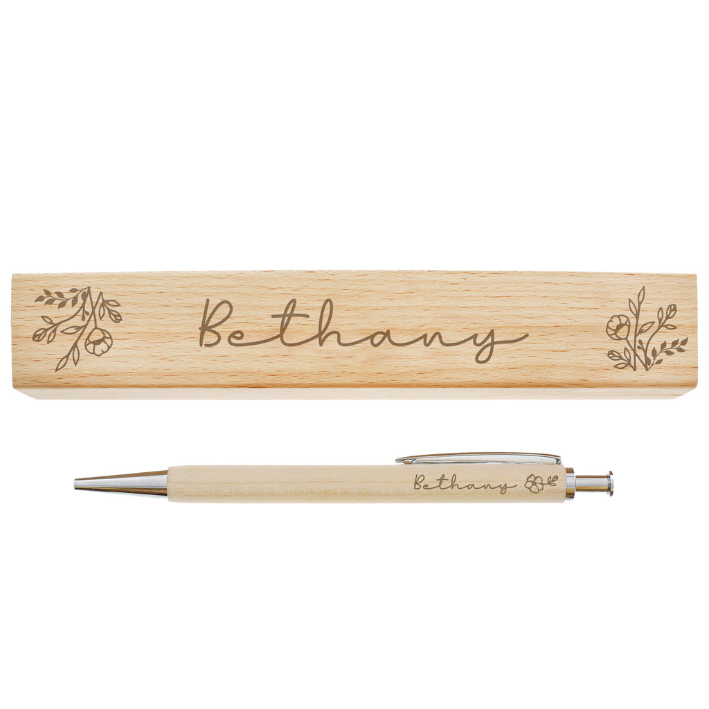 Personalised Floral Wooden Pen & Box Set | A Thoughtful Gift for Any Occasion