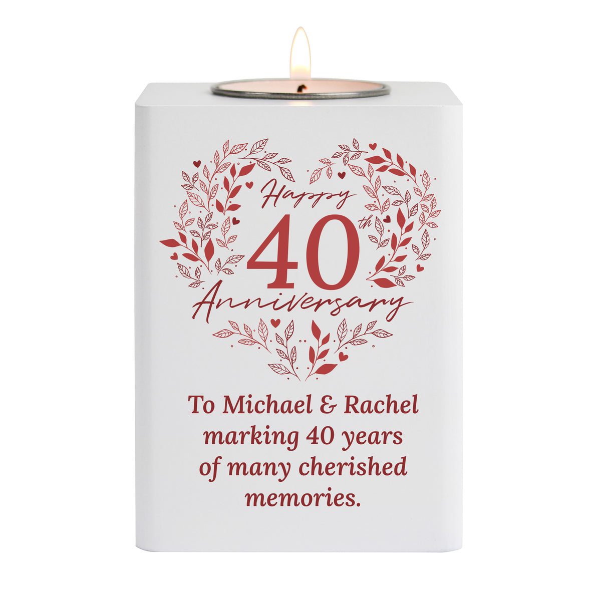 Personalised 40th Anniversary Tealight Holder | Ruby Anniversary Keepsake - Artfully Curated Creations and identify whats in the image