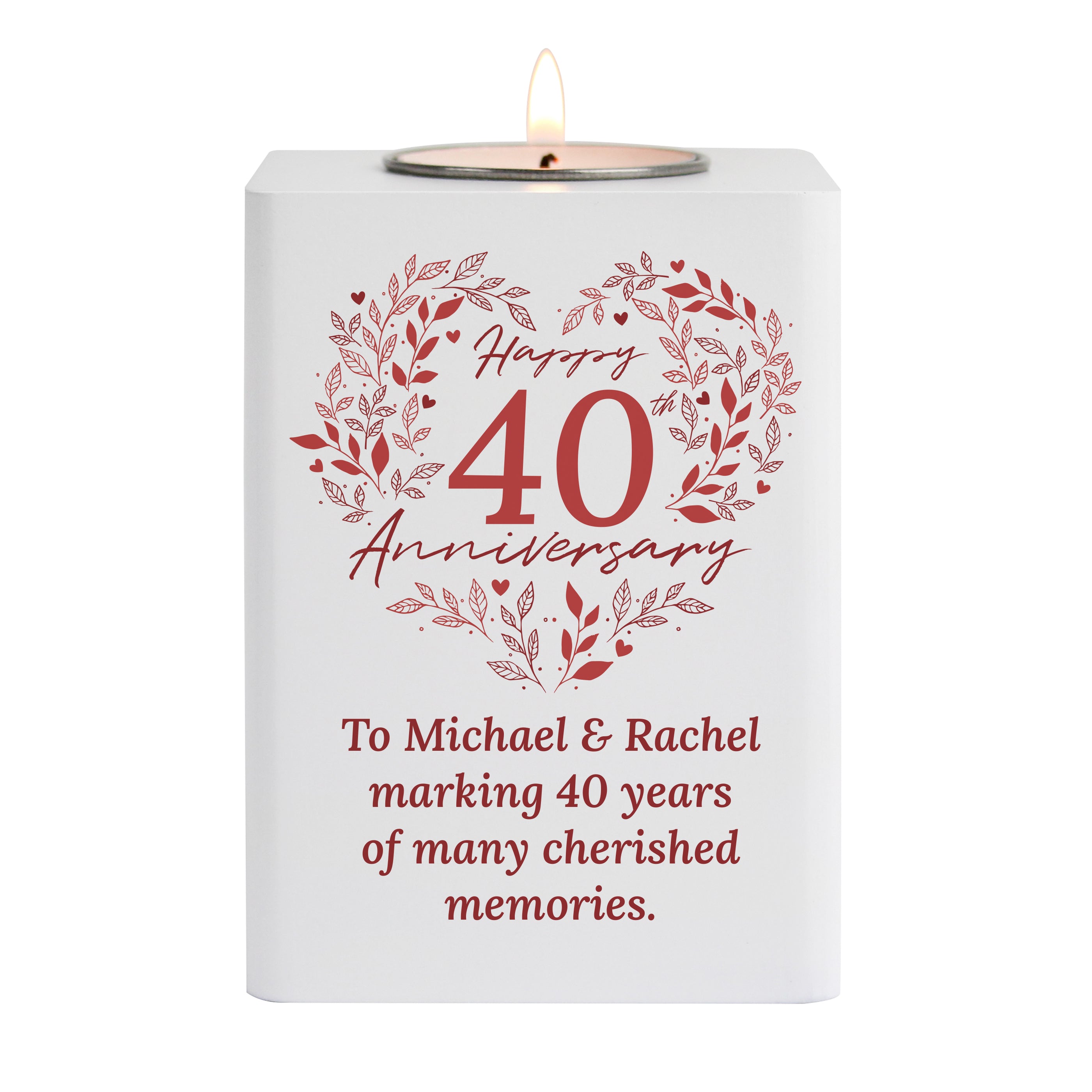 Personalised 40th Anniversary Tealight Holder | Ruby Anniversary Keepsake
