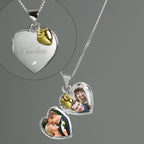 Personalised Sterling Silver & Gold Plated Diamond Heart Locket | Engraved Name & Photo Keepsake Necklace