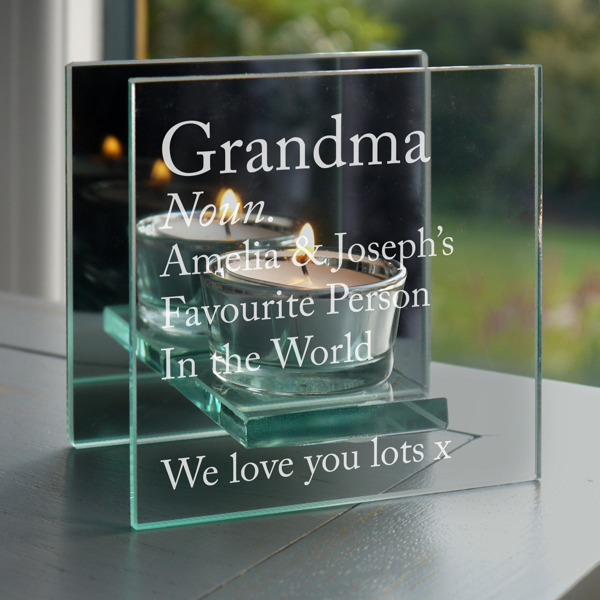 Personalised Mirrored Glass Tea Light Holder | A Stylish Gift for Any Occasion - Artfully Curated Creations and identify whats in the image