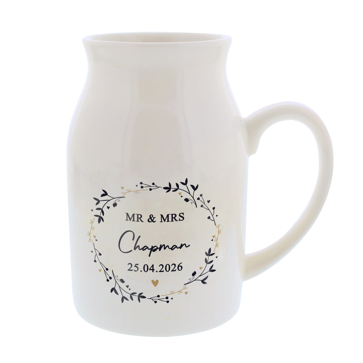 Personalised Floral Wreath Jug Vase | A Stylish Decorative Keepsake for Any Home - Artfully Curated Creations and identify whats in the image