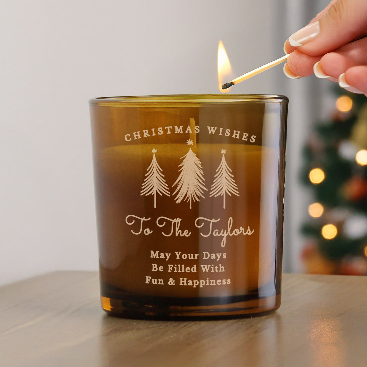 Personalised Amber Glass Vanilla Candle Jar | Custom Festive Keepsake Gift - Artfully Curated Creations and identify whats in the image