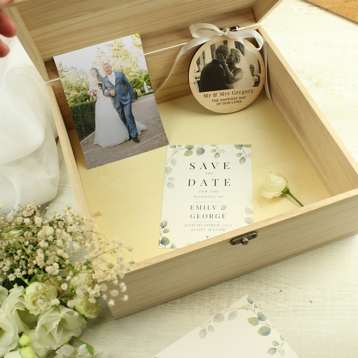 Personalised Wooden Keepsake Box | A Beautiful Place to Store Treasured Memories - Artfully Curated Creations and identify whats in the image