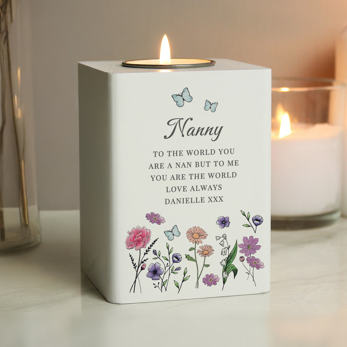 Personalised Wild Flowers Tealight Holder| Custom Wooden Gift for Any Occasion - Artfully Curated Creations and identify whats in the image