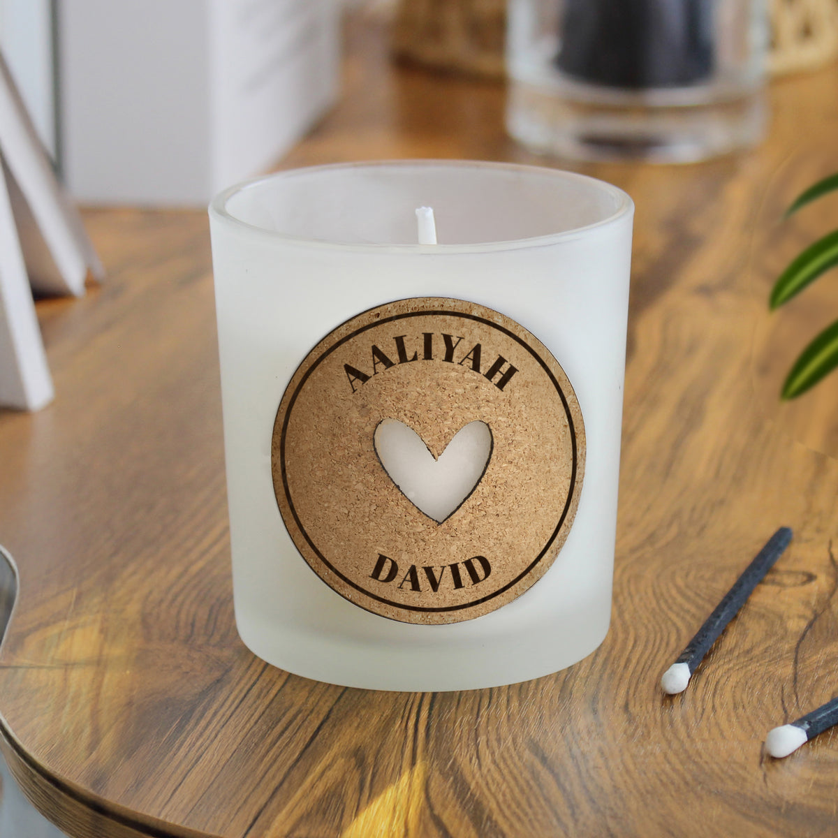 Personalised Heart Vanilla Scented Jar Candle | Custom Cork Label Gift - Artfully Curated Creations and identify whats in the image