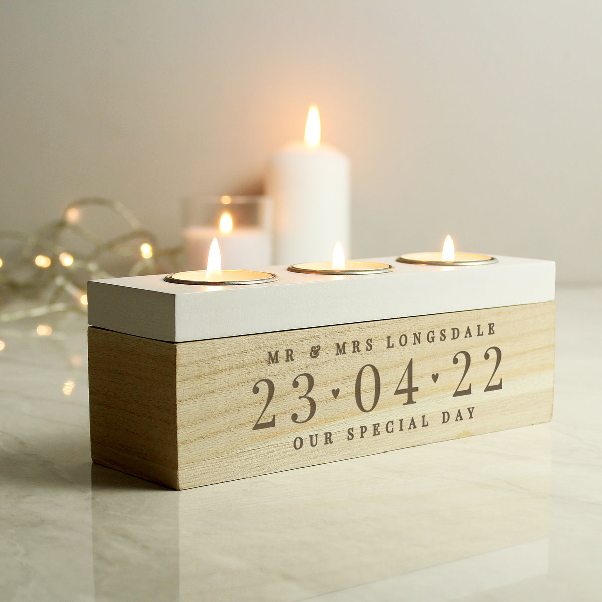 Personalised Triple Tealight Holder | A Beautiful Way to Commemorate a Special Date - Artfully Curated Creations and identify whats in the image
