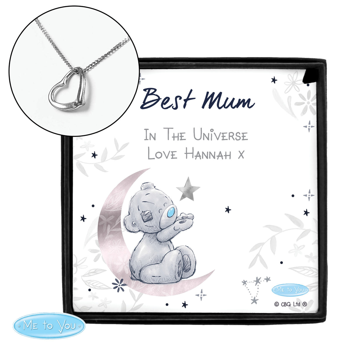 Personalised Me To You Moon & Stars Necklace | Engraved Gift Box for Birthdays & Mother’s Day - Artfully Curated Creations and identify whats in the image