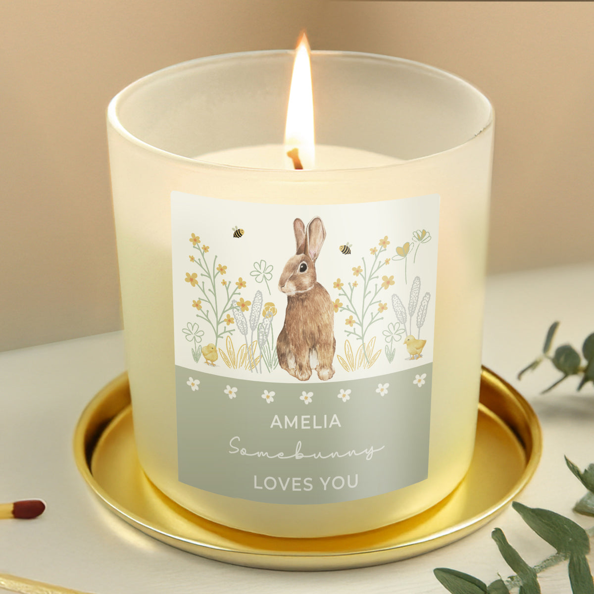 Personalised Spring Bunny Vanilla Candle Jar | Custom Seasonal Gift - Artfully Curated Creations and identify whats in the image
