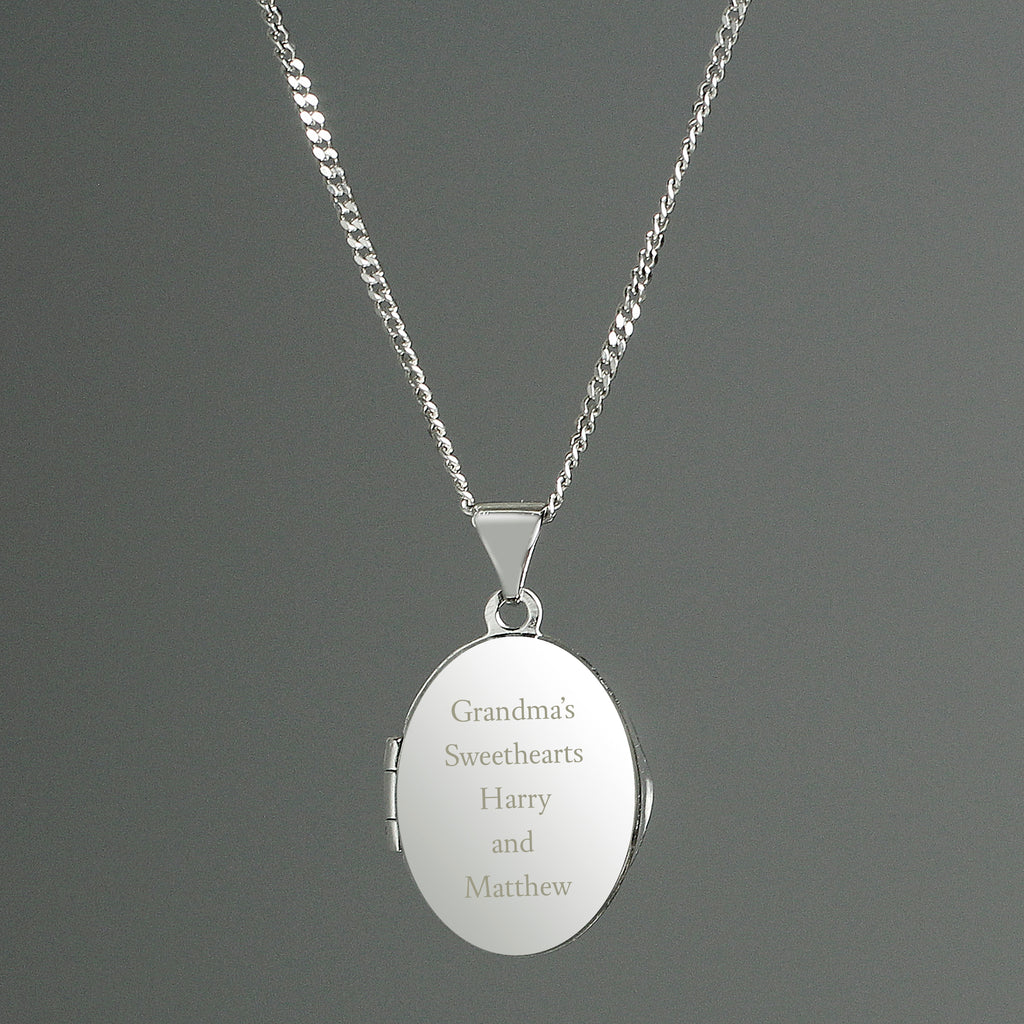 Personalised Sterling Silver Oval Locket | Engraved 5‑Line Message & Photo Keepsake Gift Box