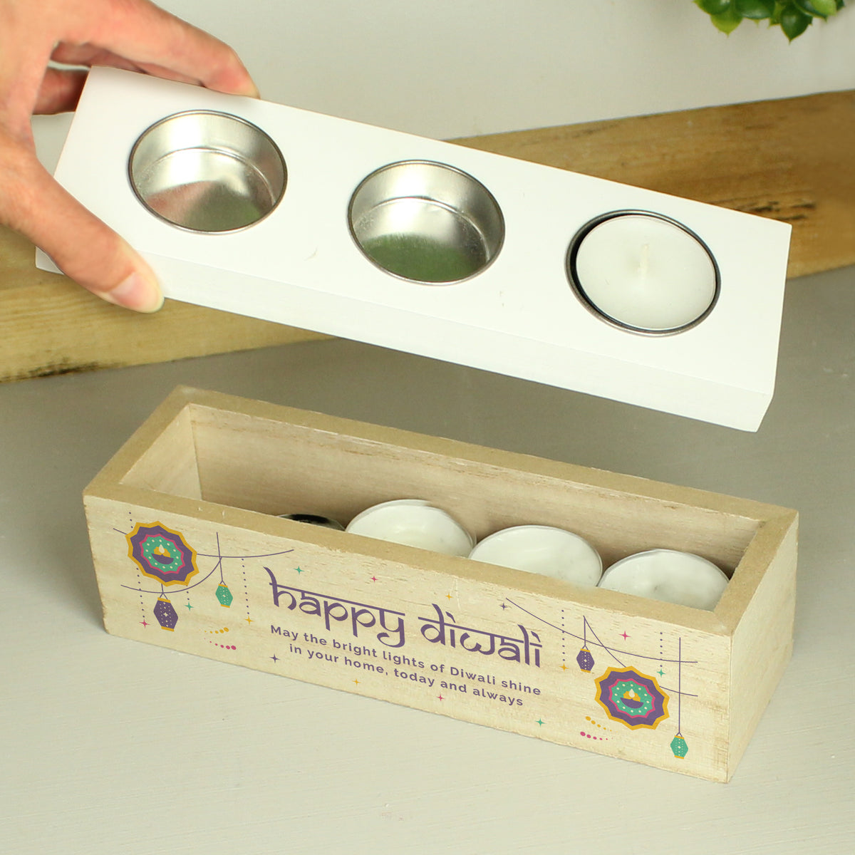 Personalised Triple Tealight Holder – Diwali Gift - Artfully Curated Creations and identify whats in the image