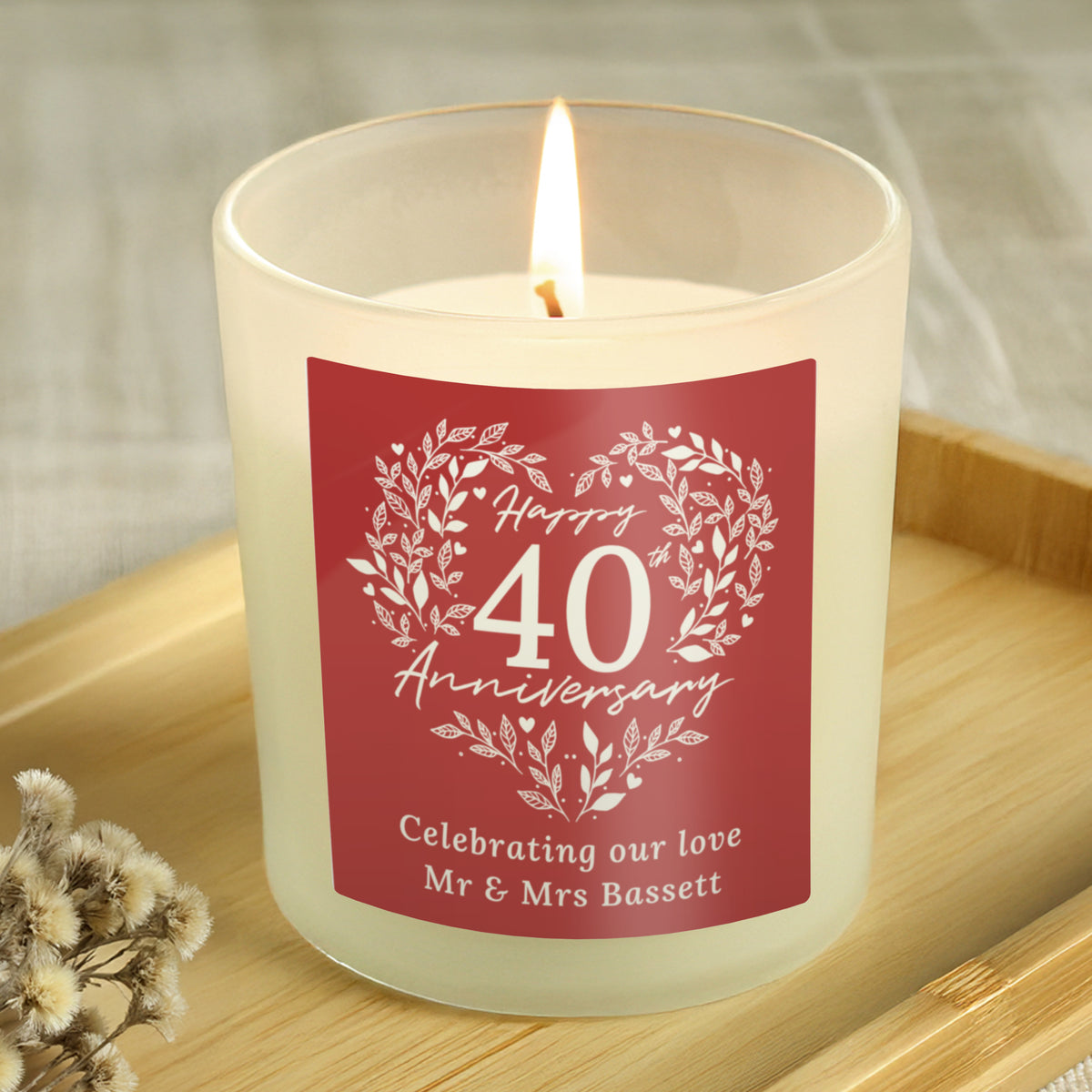 Personalised 40th Anniversary Vanilla Candle Jar | Ruby Anniversary Keepsake - Artfully Curated Creations and identify whats in the image
