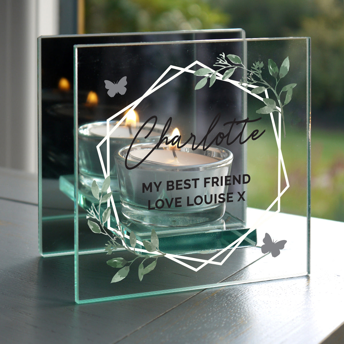 Personalised Mirrored Glass Tea Light Holder | A Modern & Thoughtful Gift - Artfully Curated Creations and identify whats in the image
