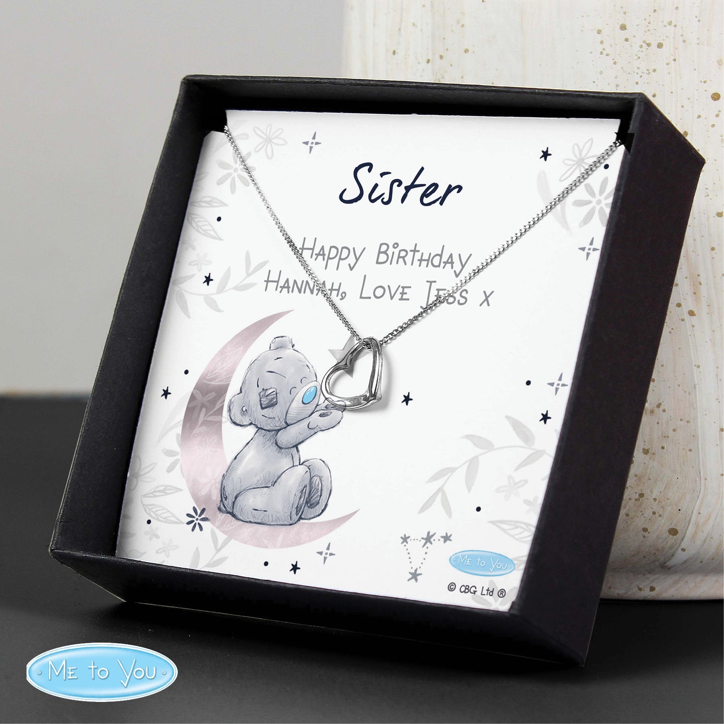 Personalised Me To You Moon & Stars Necklace | Engraved Gift Box for Birthdays & Mother’s Day - Artfully Curated Creations and identify whats in the image