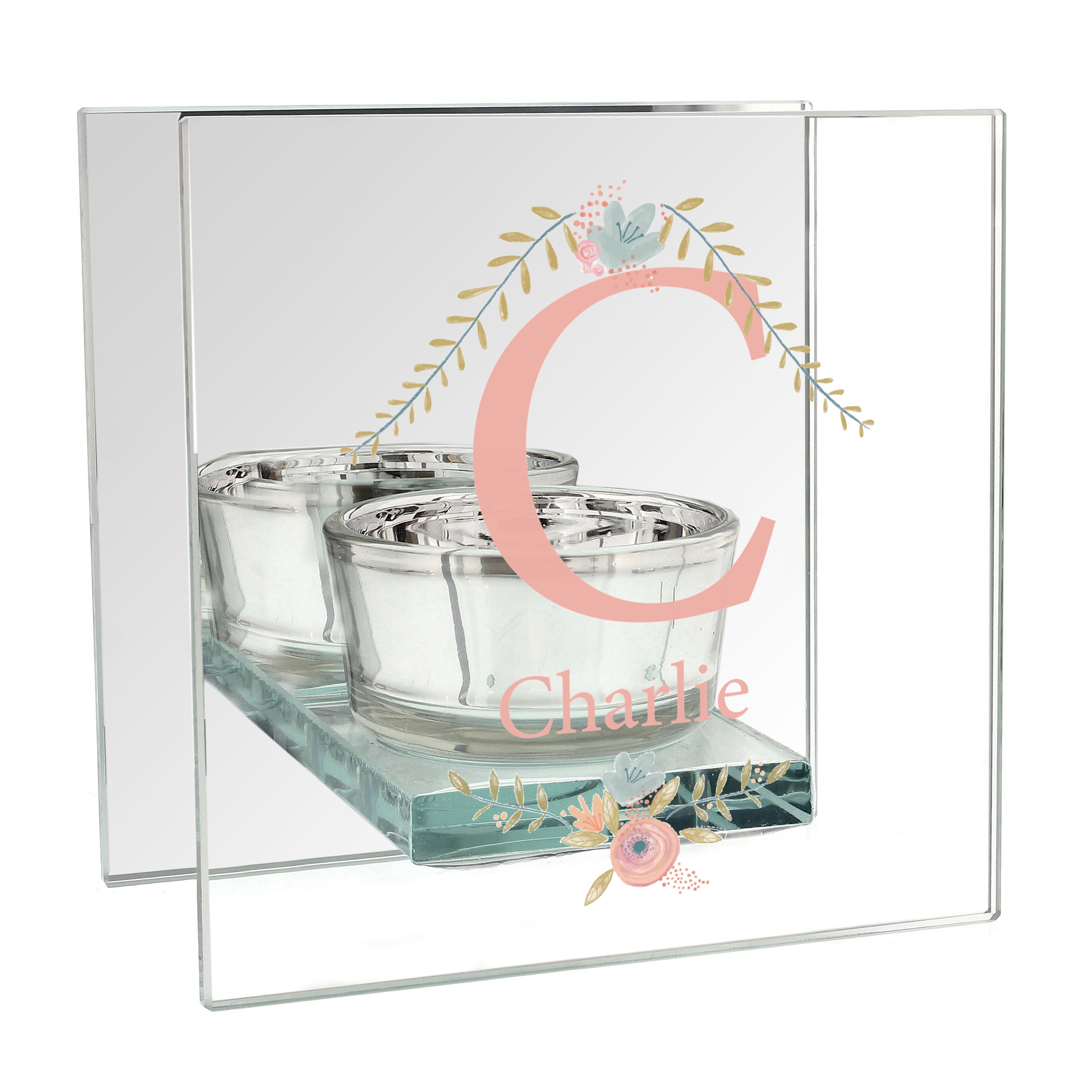 Personalised ‘Floral Bouquet’ Reflective Glass Tea Light Holder | A Stylish Gift for Her