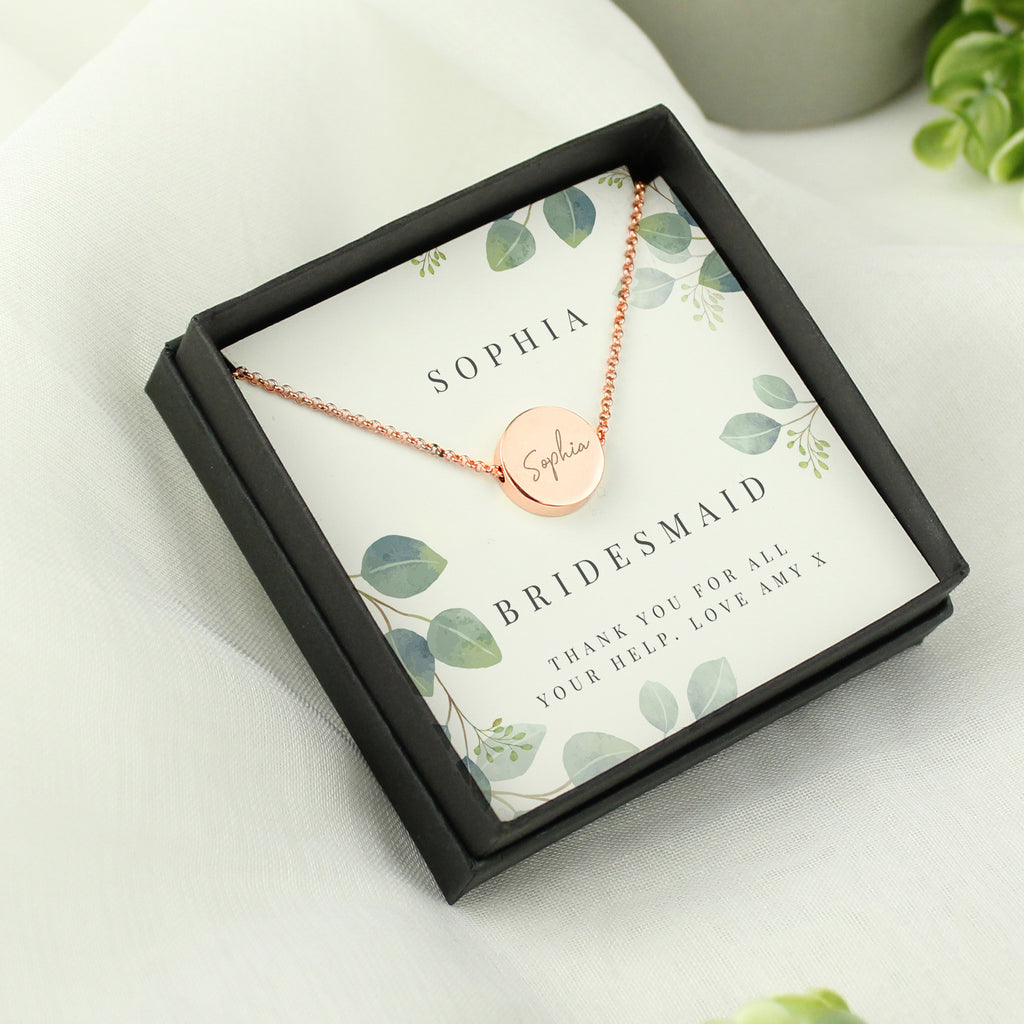 Personalised Disc Necklace|  Engraved Gift Box for Bridesmaids, Weddings & Special Occasions