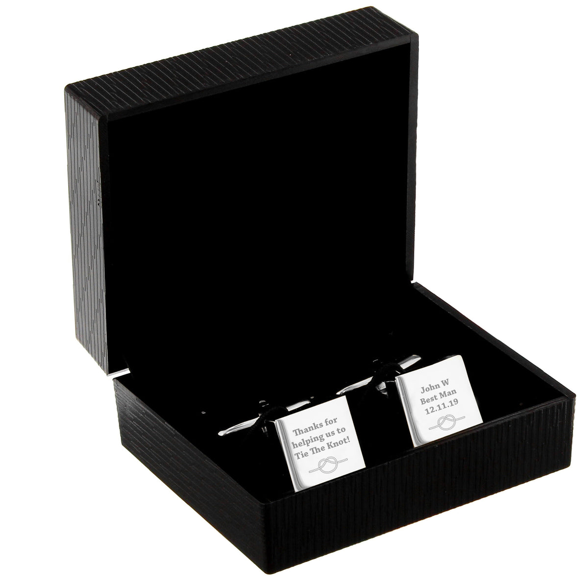 Personalised ‘Tie the Knot’ Cufflinks | Engraved Wedding Gift Box - Artfully Curated Creations and identify whats in the image