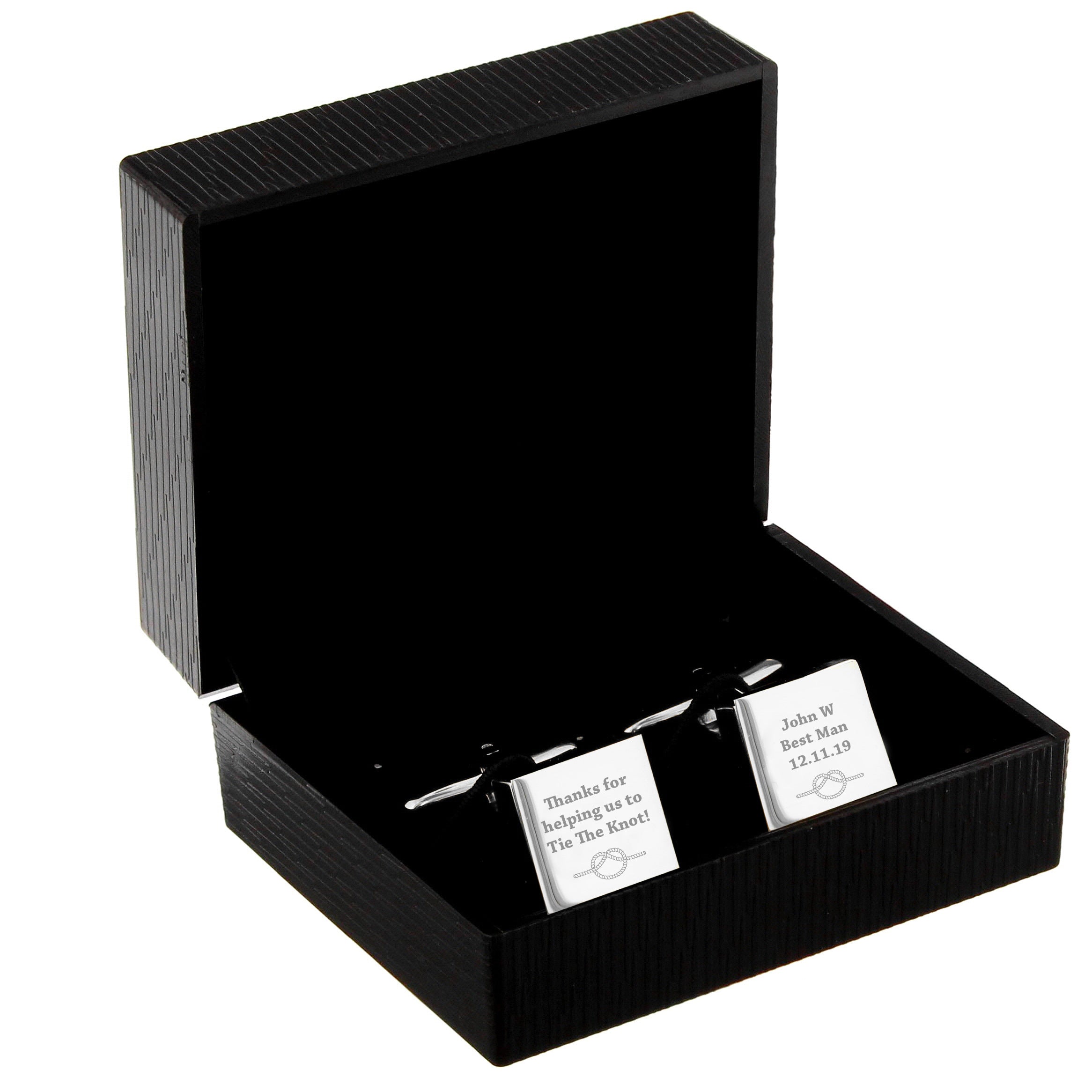 Personalised ‘Tie the Knot’ Cufflinks | Engraved Wedding Gift Box