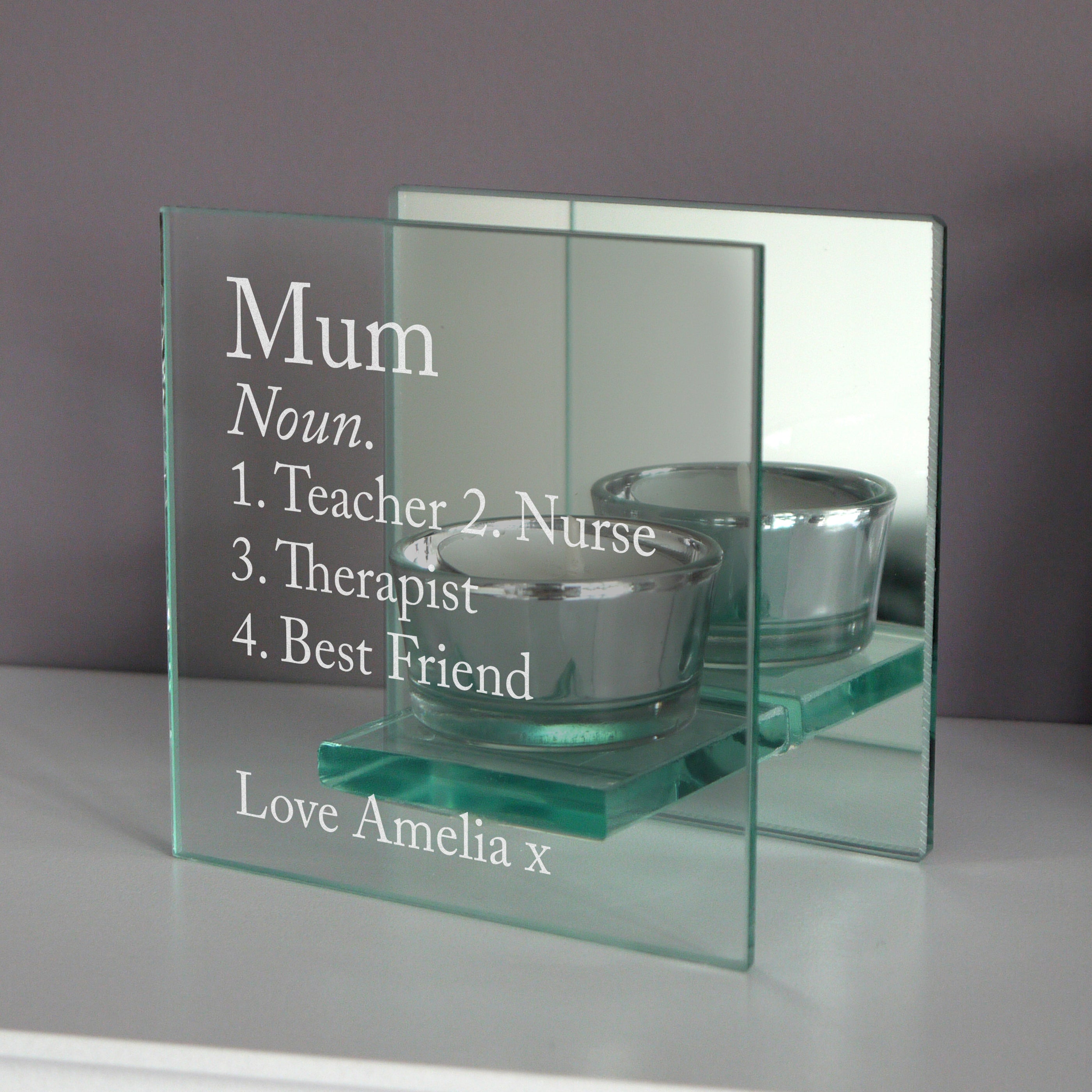 Personalised Mirrored Glass Tea Light Holder | A Stylish Gift for Any Occasion
