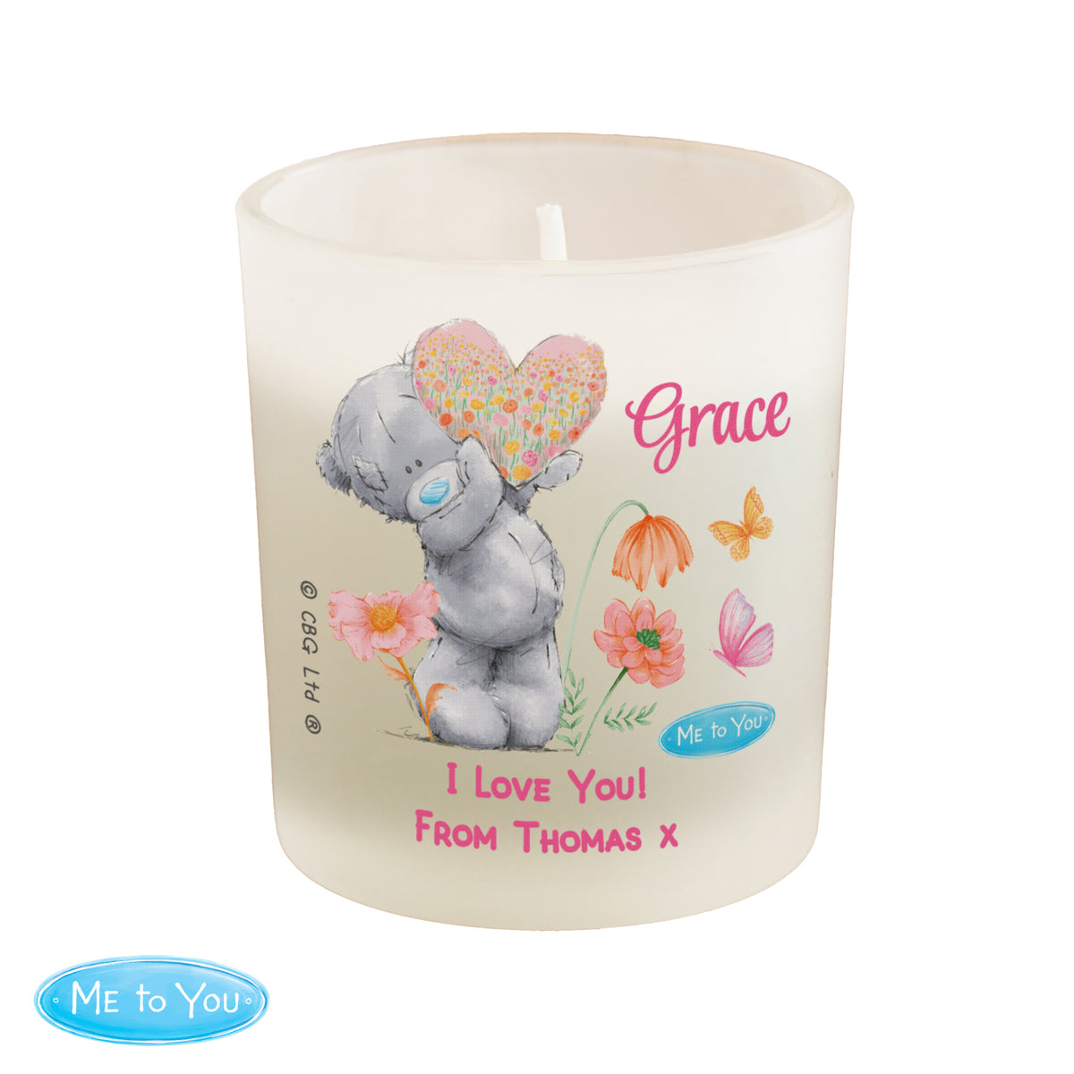 Personalised Me to You Candle Jar | Tatty Teddy Floral Design - Artfully Curated Creations and identify whats in the image