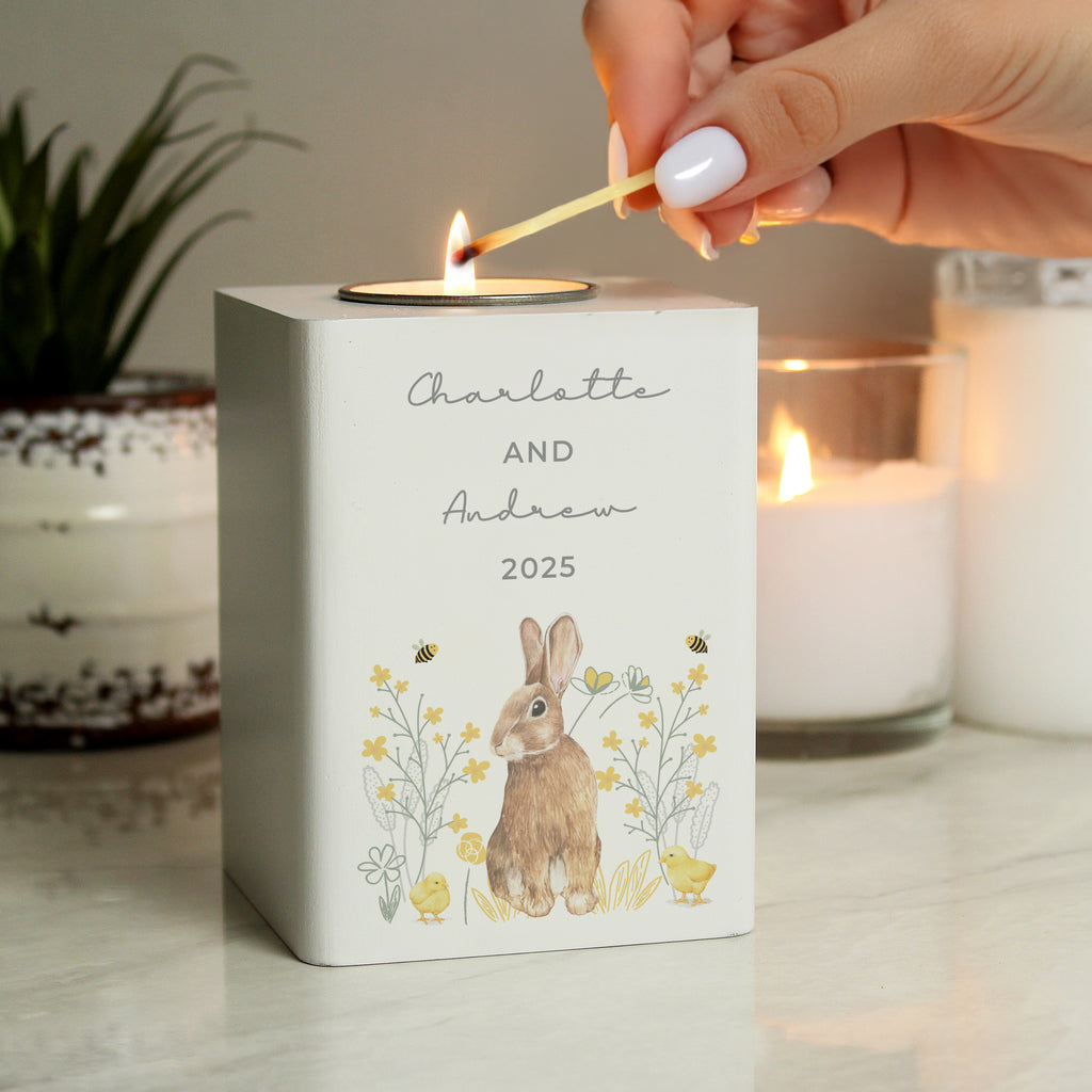 Personalised Spring Bunny Tealight Holder | Custom Wooden Spring Gift