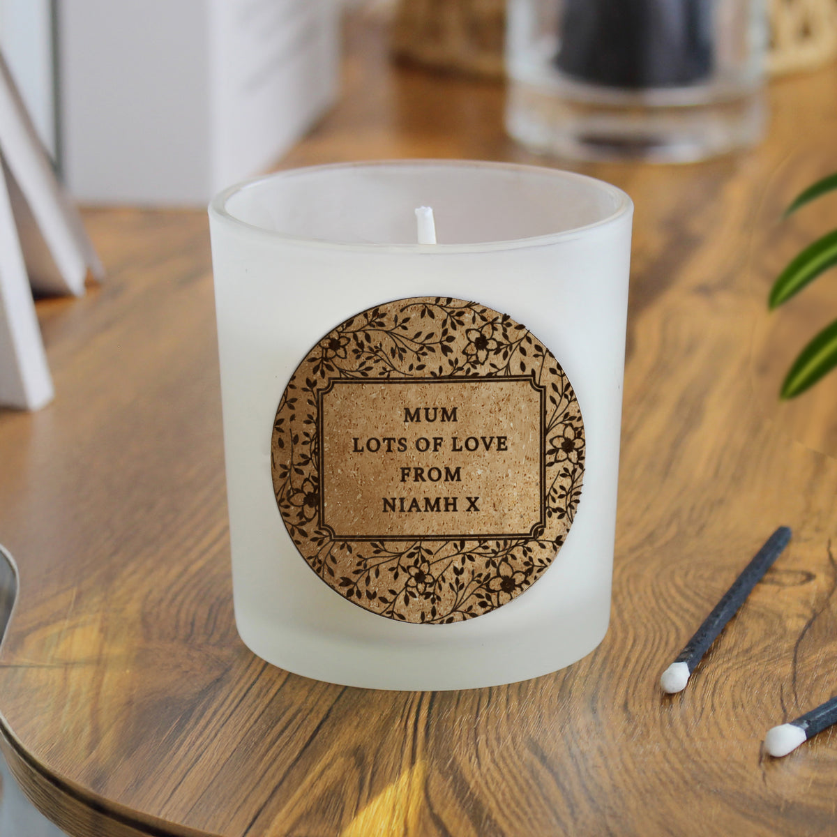 Personalised Floral Vanilla Scented Jar Candle | Custom Cork Label Gift - Artfully Curated Creations and identify whats in the image