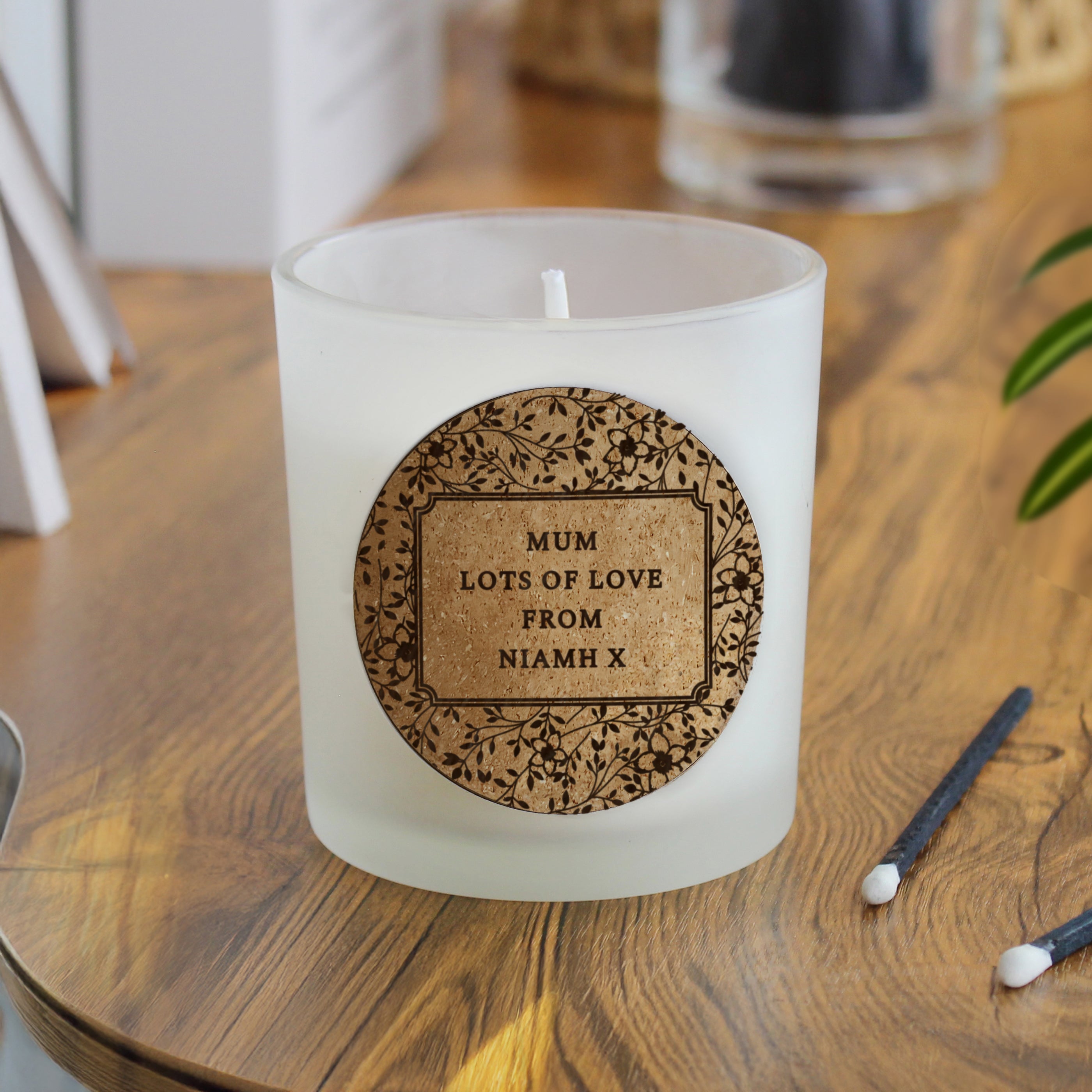 Personalised Floral Vanilla Scented Jar Candle | Custom Cork Label Gift