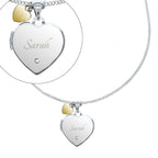 Personalised Sterling Silver & Gold Plated Diamond Heart Locket | Engraved Name & Photo Keepsake Necklace