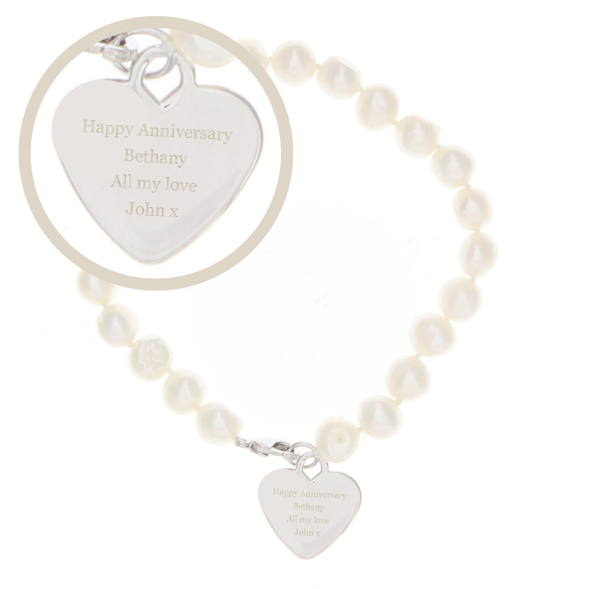 Personalised White Freshwater Pearl Bracelet | Engraved Message Gift Box - Artfully Curated Creations and identify whats in the image